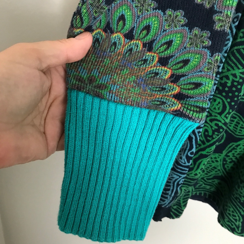 Desigual Artistic Green and Blue V-Neck Sweater - Picture 4 of 7